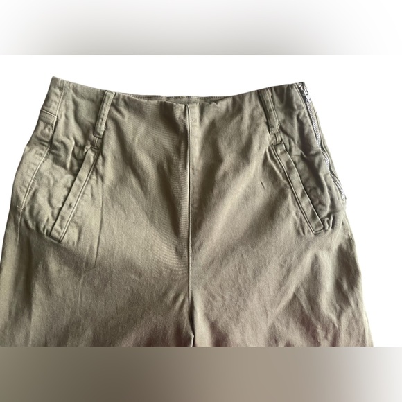 Zara Olive Green Cropped Flare Denim Jeans Raw Hem Size 02 High Waisted - Picture 3 of 8